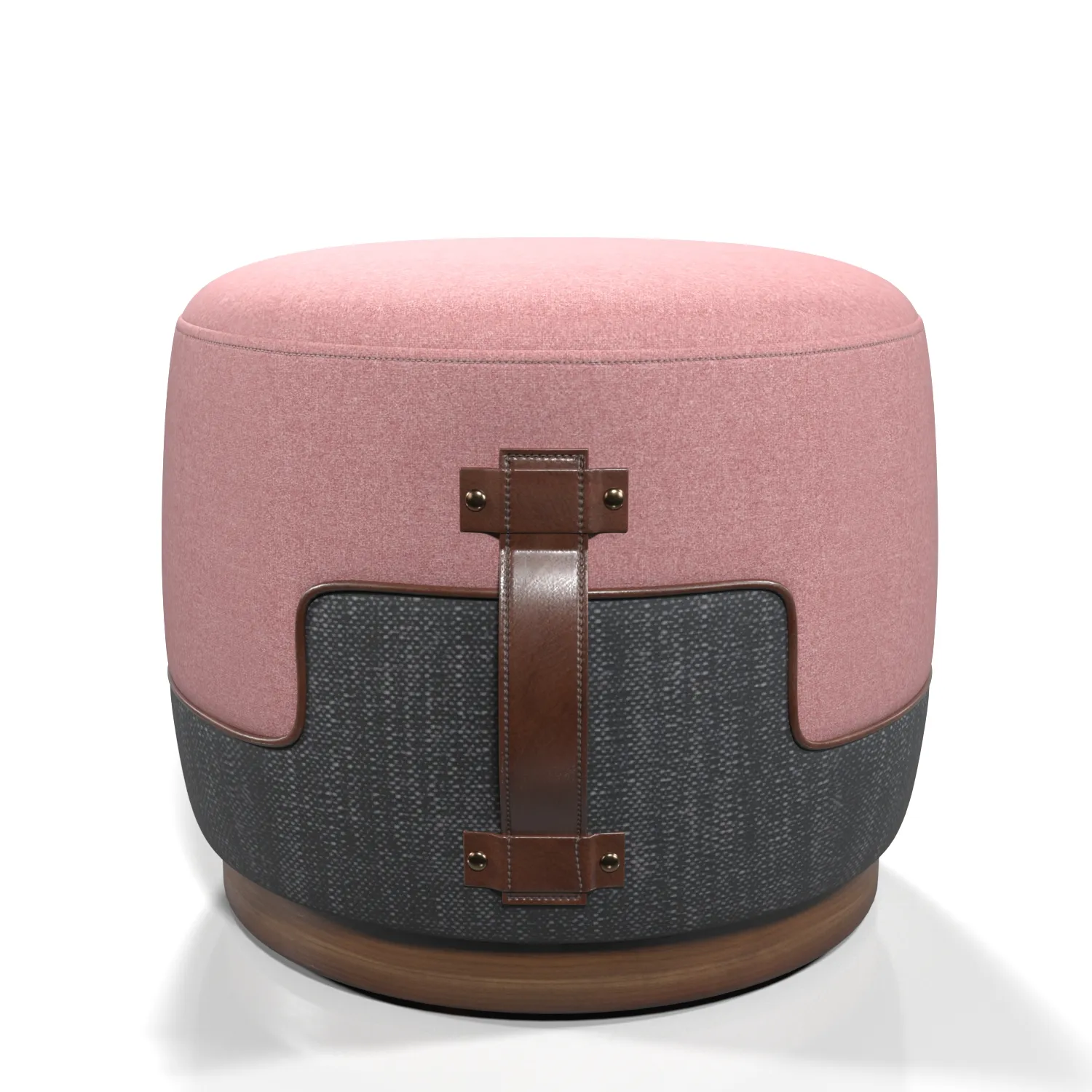 Royal Custom Upholstred Fabric And Leather Handle Ottoman PBR 3D Model_04